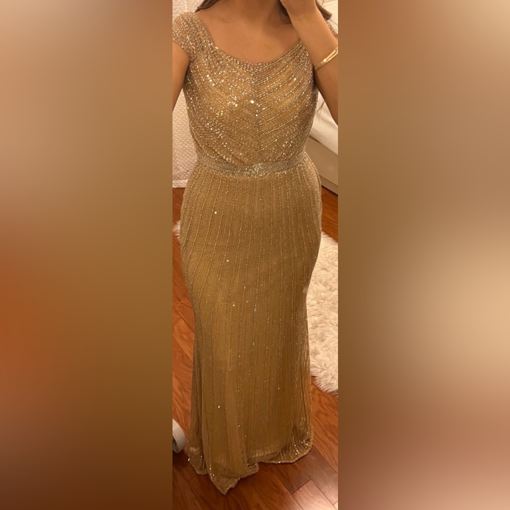 Mac Duggal Gold Maxi Evening Dress